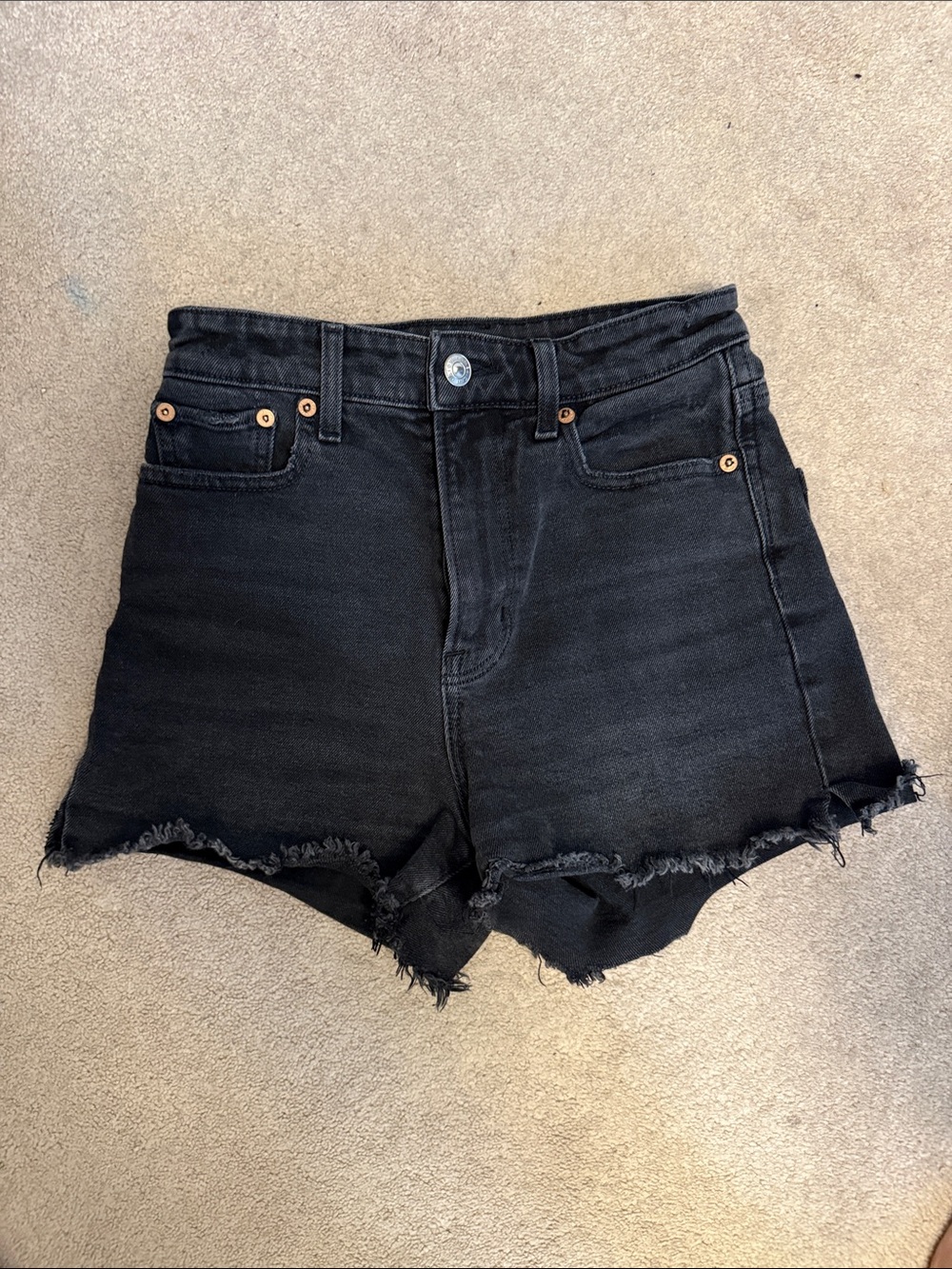 American Eagle High-Rise Black Denim Shorts with Frayed Hem